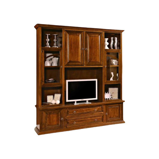 Parete attrezzata in legno tinta noce l.200x49x228