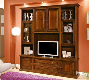 Parete attrezzata in legno tinta noce l.200x49x228