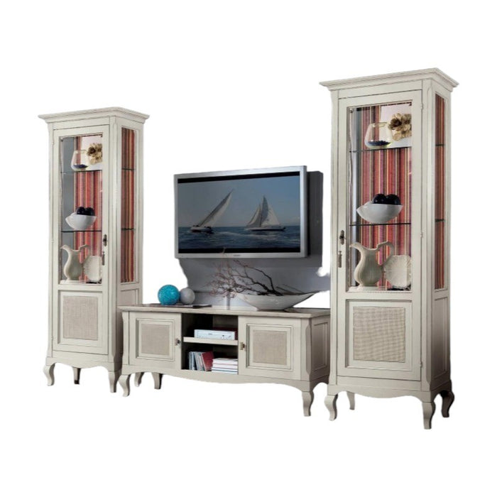 Parete attrezzata legno bianco shabby paglia di vienna - Mobili 2G