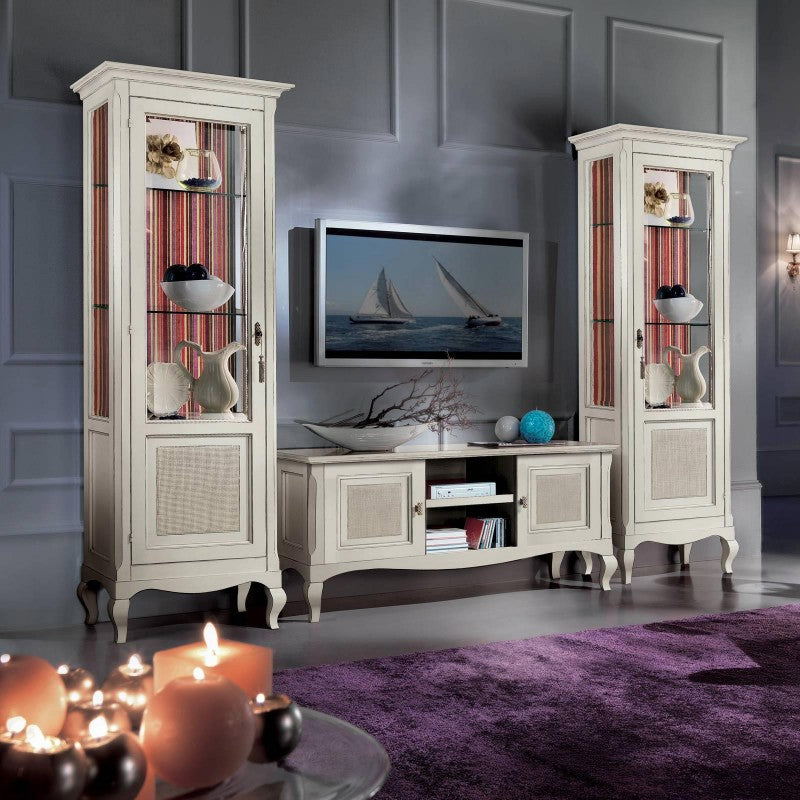 Parete attrezzata legno bianco shabby paglia di vienna - Mobili 2G