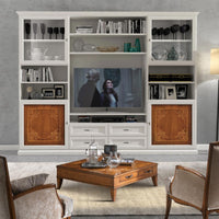 Parete attrezzata porta tv classica legno bianco e noce 300x46x240