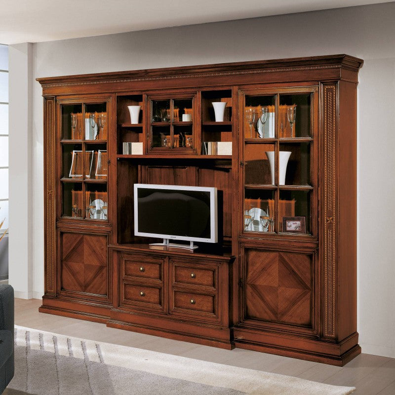 Parete attrezzata porta tv classica legno tinta noce 312x45x238