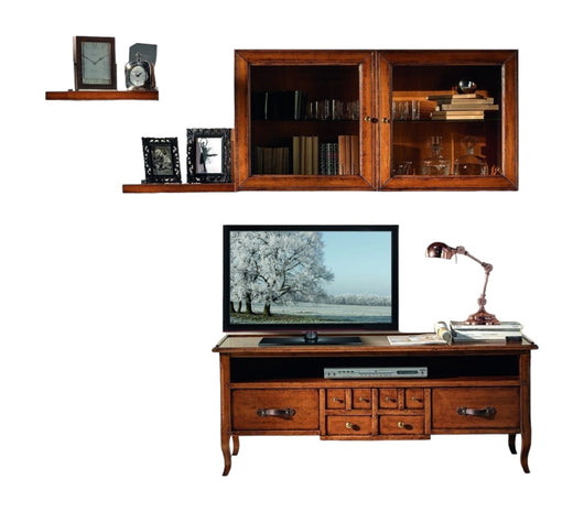 Parete attrezzata porta tv classica legno tinta noce