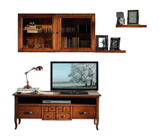 Parete attrezzata porta tv classica legno tinta noce