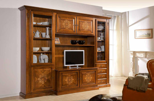 Parete attrezzata porta tv in legno bassano l.298 p.56 h.237