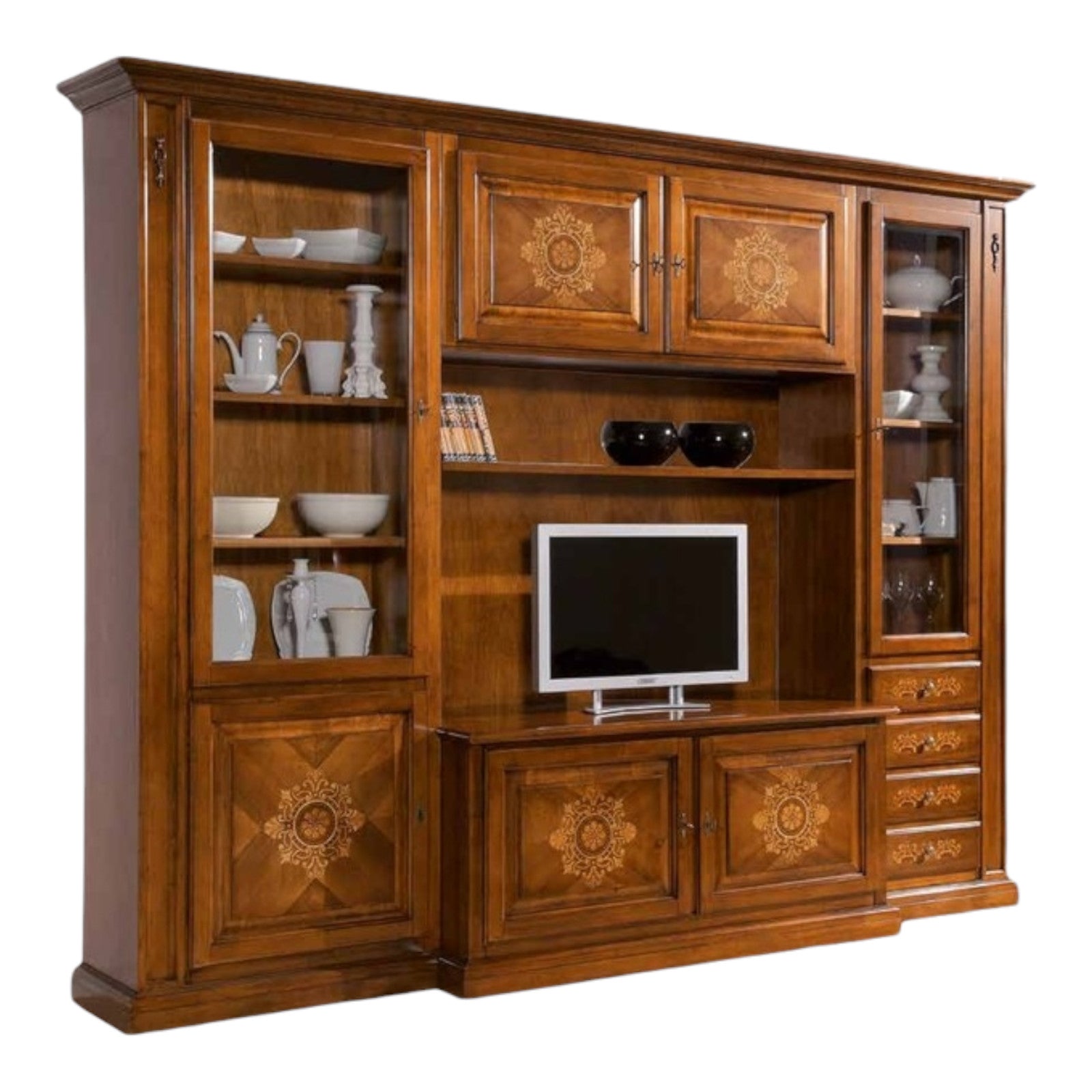 Parete attrezzata porta tv in legno bassano l.298 p.56 h.237