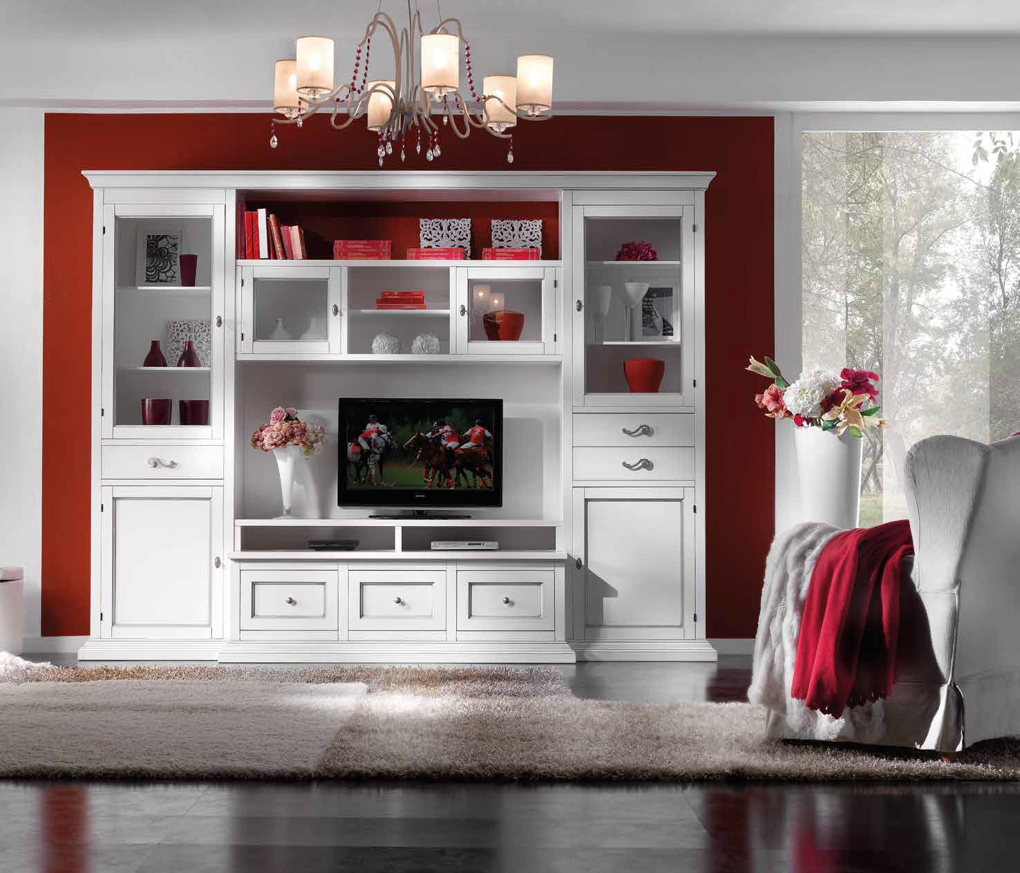 Parete attrezzata porta tv in legno bianco l.300 p.54 h.222