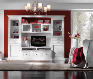 Parete attrezzata porta tv in legno bianco l.300 p.54 h.222