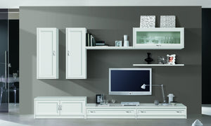 Parete attrezzata porta tv in legno bianco l.315 p.36/60 h.220