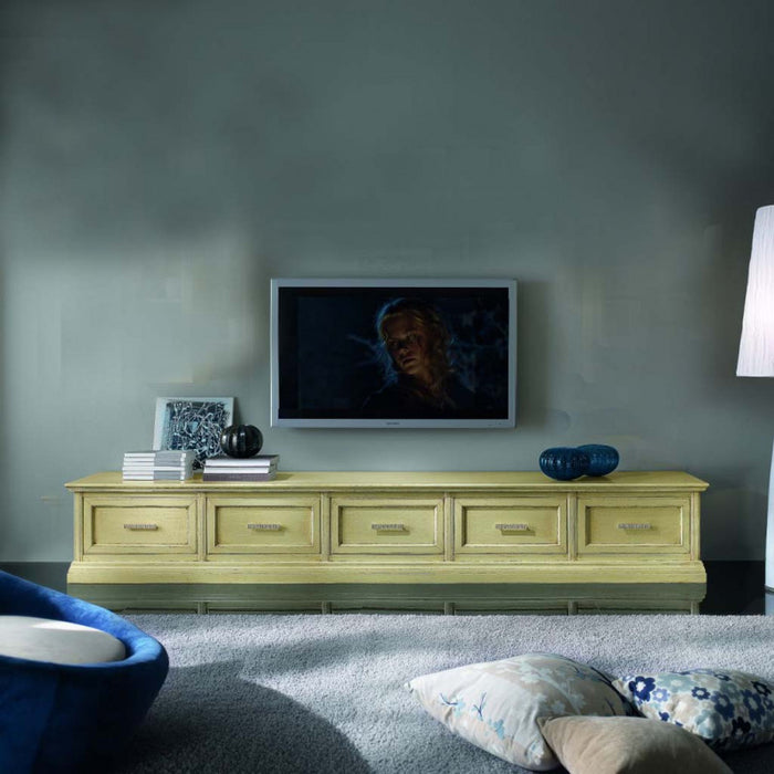 Parete attrezzata porta tv in legno shabby avorio l.303