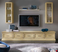 Parete attrezzata porta tv in legno shabby avorio l.303