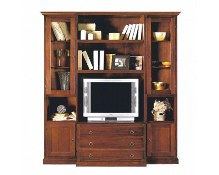 Parete attrezzata porta tv in legno tinta noce l.188 p.55 h.212 - Mobili 2G