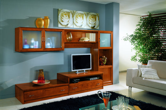 Parete attrezzata porta tv in legno tinta noce  l.265 p.36/60 h.176