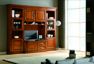 Parete attrezzata porta tv in legno tinta noce l.280 p.50 h.230