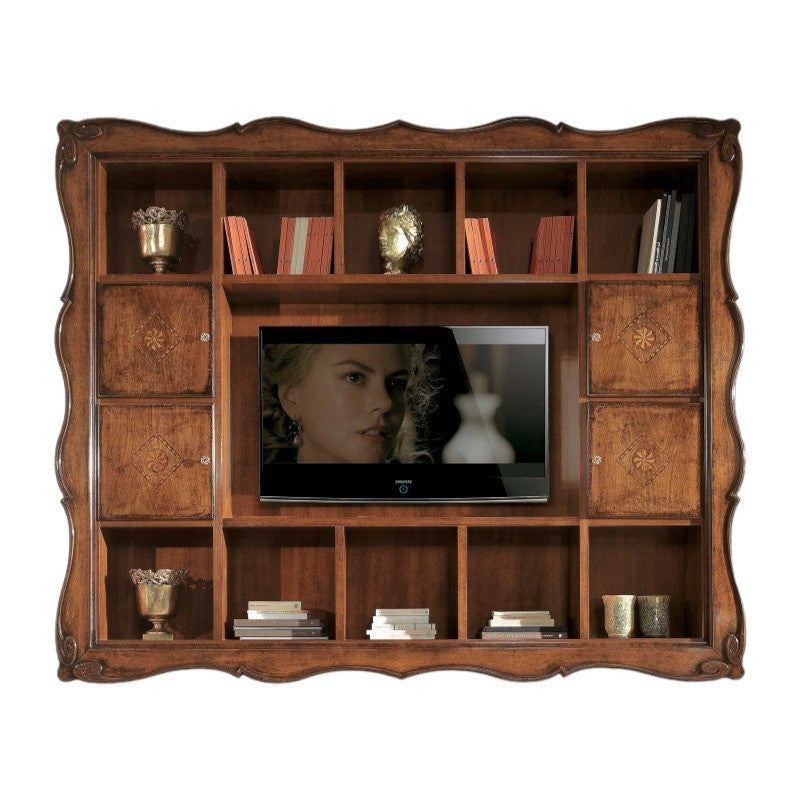 Parete porta tv a cornice 14 vani con porte legno bassano 235x37x192 - Mobili 2G