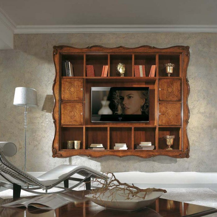 Parete porta tv a cornice 14 vani con porte legno bassano 235x37x192 - Mobili 2G