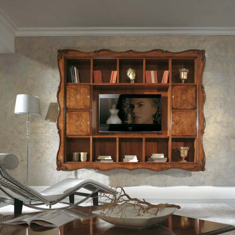 Parete porta tv a cornice 14 vani con porte legno bassano 235x37x192 - Mobili 2G