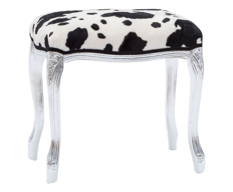 Poggiapiedi imbottito tessuto maculato legno foglia argento 43x33x43 - Mobili 2G