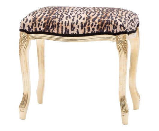 Poggiapiedi imbottito tessuto maculato legno foglia oro 43x33x43 - Mobili 2G