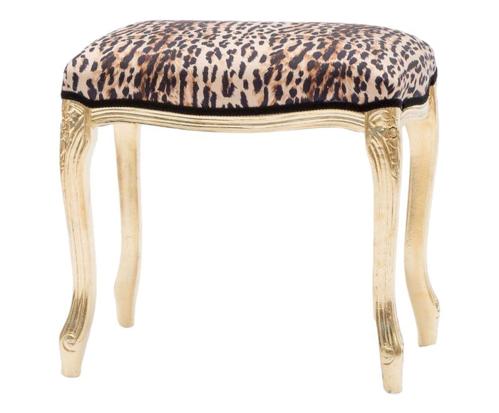 Poggiapiedi imbottito tessuto maculato legno foglia oro 43x33x43 - Mobili 2G