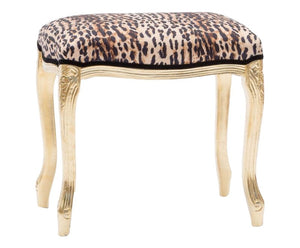 Poggiapiedi imbottito tessuto maculato legno foglia oro 43x33x43 - Mobili 2G