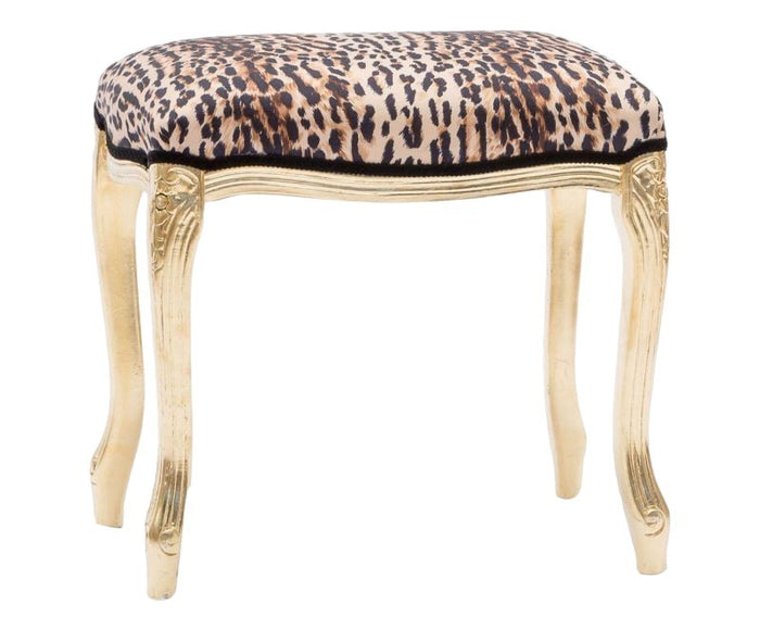 Poggiapiedi imbottito tessuto maculato legno foglia oro 43x33x43 - Mobili 2G