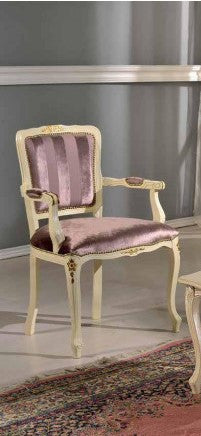 Poltrona imbottita in legno avorio con fregi oro