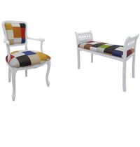  panca parigina imbottita tessuto legno shabby bianco - Mobili 2G