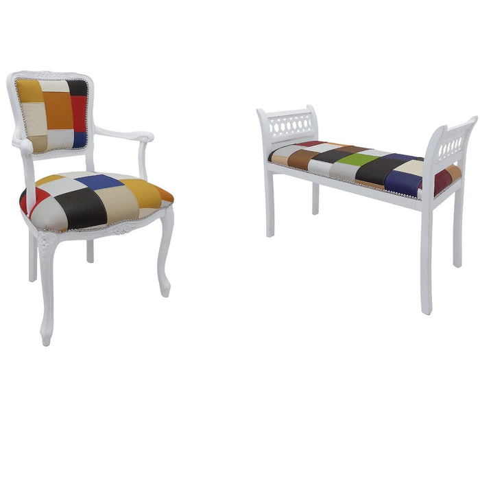  panca parigina imbottita tessuto legno shabby bianco - Mobili 2G