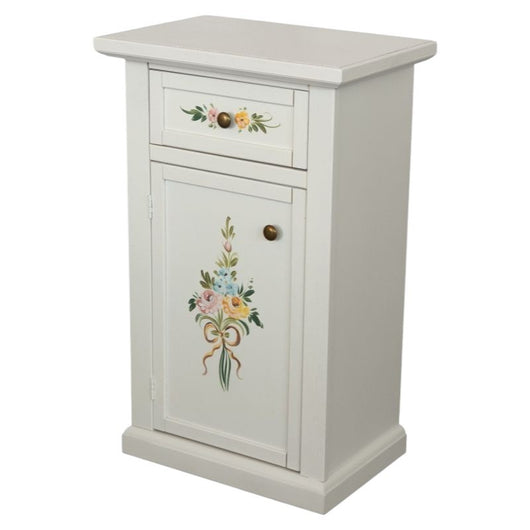 Porta telefono 1 anta 1 cassetto shabby legno bianco decori 45x30x75 - Mobili 2G