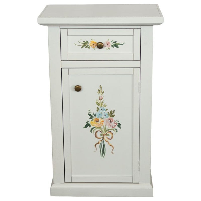 Porta telefono 1 anta 1 cassetto shabby legno bianco decori 45x30x75 - Mobili 2G
