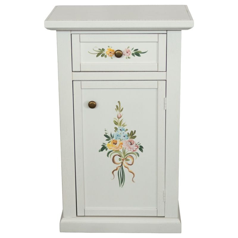 Porta telefono 1 anta 1 cassetto shabby legno bianco decori 45x30x75 - Mobili 2G