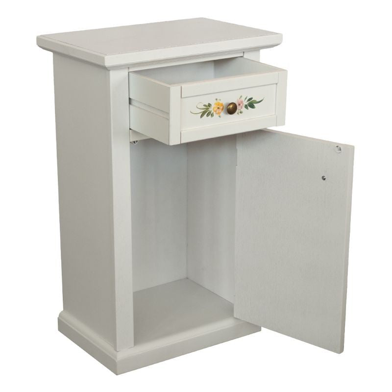 Porta telefono 1 anta 1 cassetto shabby legno bianco decori 45x30x75 - Mobili 2G