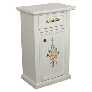 Porta telefono 1 anta 1 cassetto shabby legno bianco decori 45x30x75 - Mobili 2G