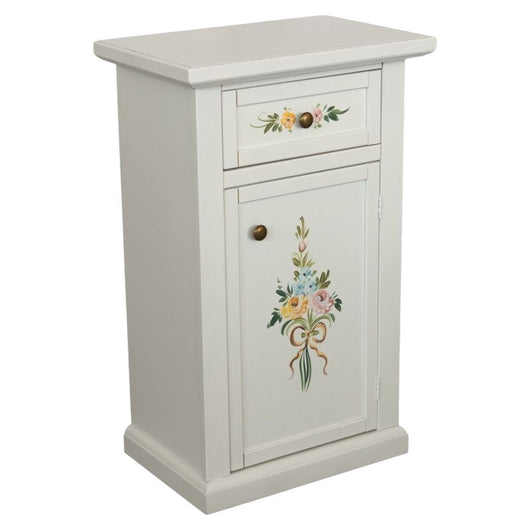 Porta telefono 1 anta 1 cassetto shabby legno bianco decori 45x30x75 - Mobili 2G