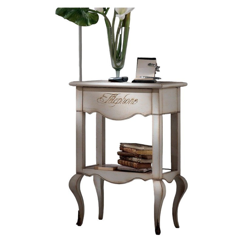 Porta telefono 1 cassetto legno bianco shabby 55x35x81 - Mobili 2G