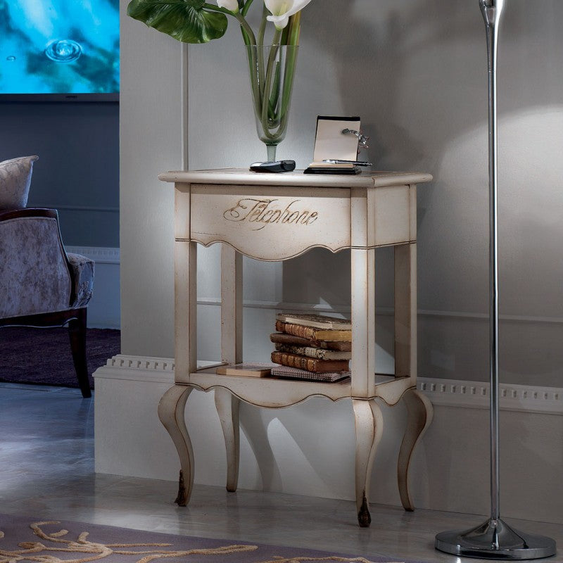 Porta telefono 1 cassetto legno bianco shabby 55x35x81 - Mobili 2G