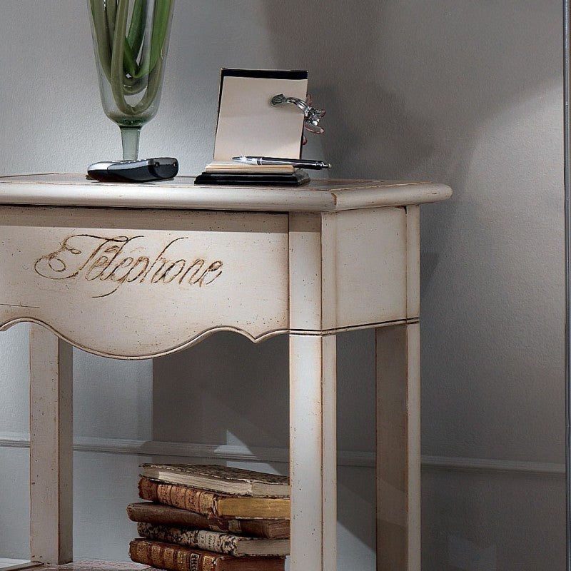 Porta telefono 1 cassetto legno bianco shabby 55x35x81 - Mobili 2G