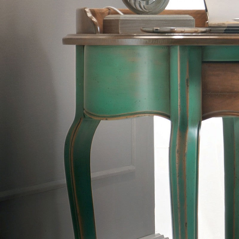 Porta telefono rotondo 1 cassetto legno verde shabby 57x57x83 - Mobili 2G