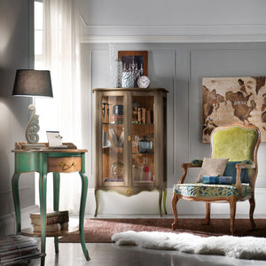 Porta telefono rotondo 1 cassetto legno verde shabby 57x57x83 - Mobili 2G