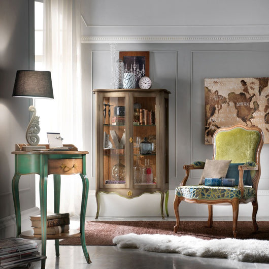 Porta telefono rotondo 1 cassetto legno verde shabby 57x57x83 - Mobili 2G