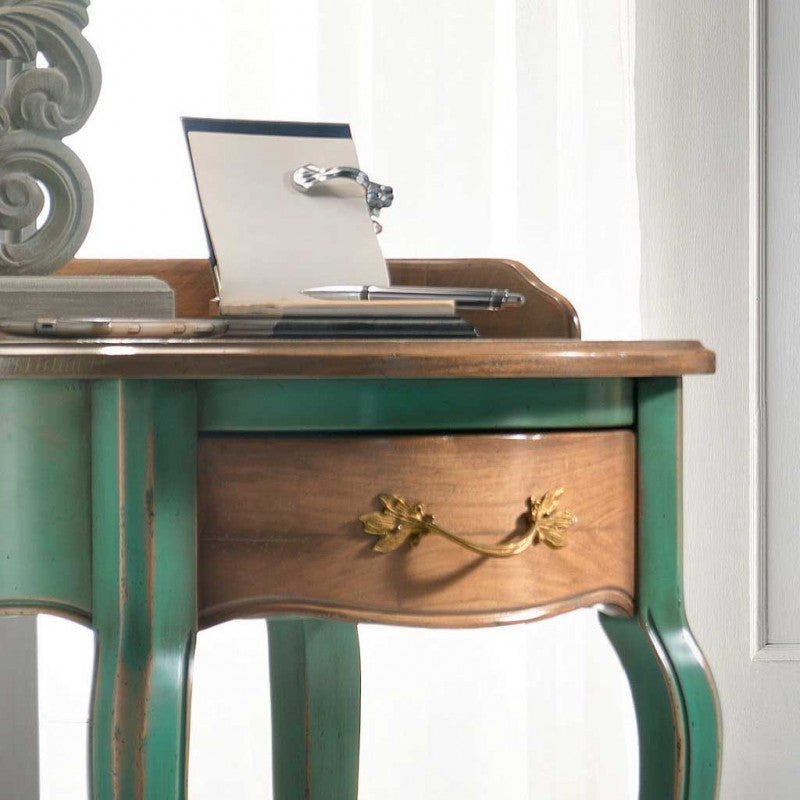 Porta telefono rotondo 1 cassetto legno verde shabby 57x57x83 - Mobili 2G