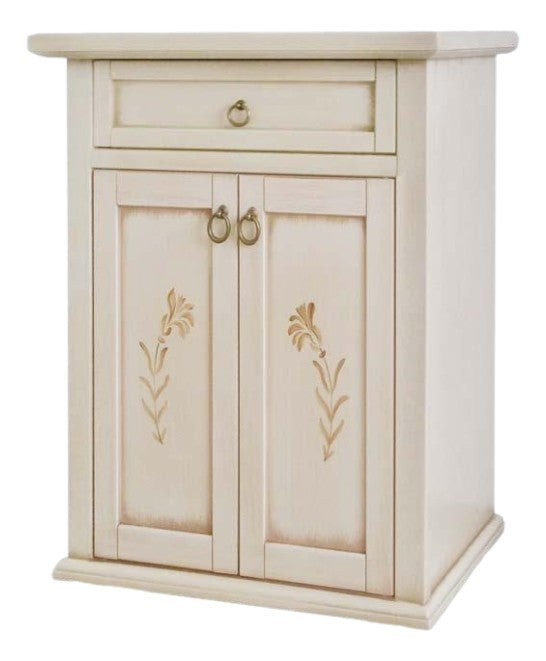 Porta telefono shabby 2 porte 1 cassetto avorio anticato decori 60x32x76 - Mobili 2G