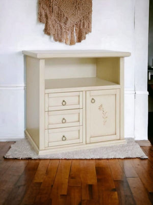 Porta tv 1 anta 3 cassetti legno shabby avorio patinato 84x40x80 - Mobili 2G