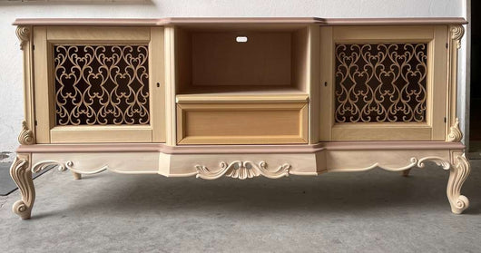 Porta tv 2 ante 1 cassetto classico barocco legno grezzo incisa 174x60x76 - Mobili 2G