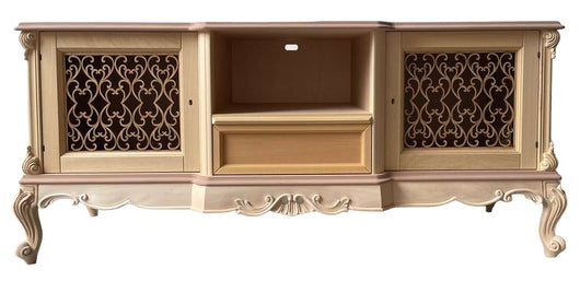 Porta tv 2 ante 1 cassetto classico barocco legno grezzo incisa 174x60x76 - Mobili 2G