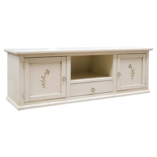 Porta tv 2 ante 1 cassetto legno shabby avorio decori 160x46x56 - Mobili 2G