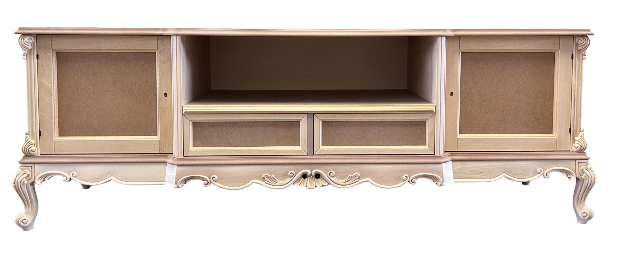 Porta tv 2 ante 2 cassetti classico barocco legno grezzo 200x60x70 - Mobili 2G