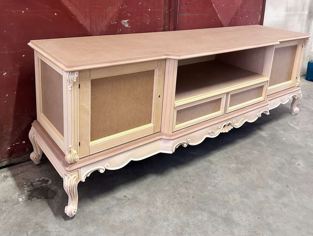 Porta tv 2 ante 2 cassetti classico barocco legno grezzo 200x60x70 - Mobili 2G