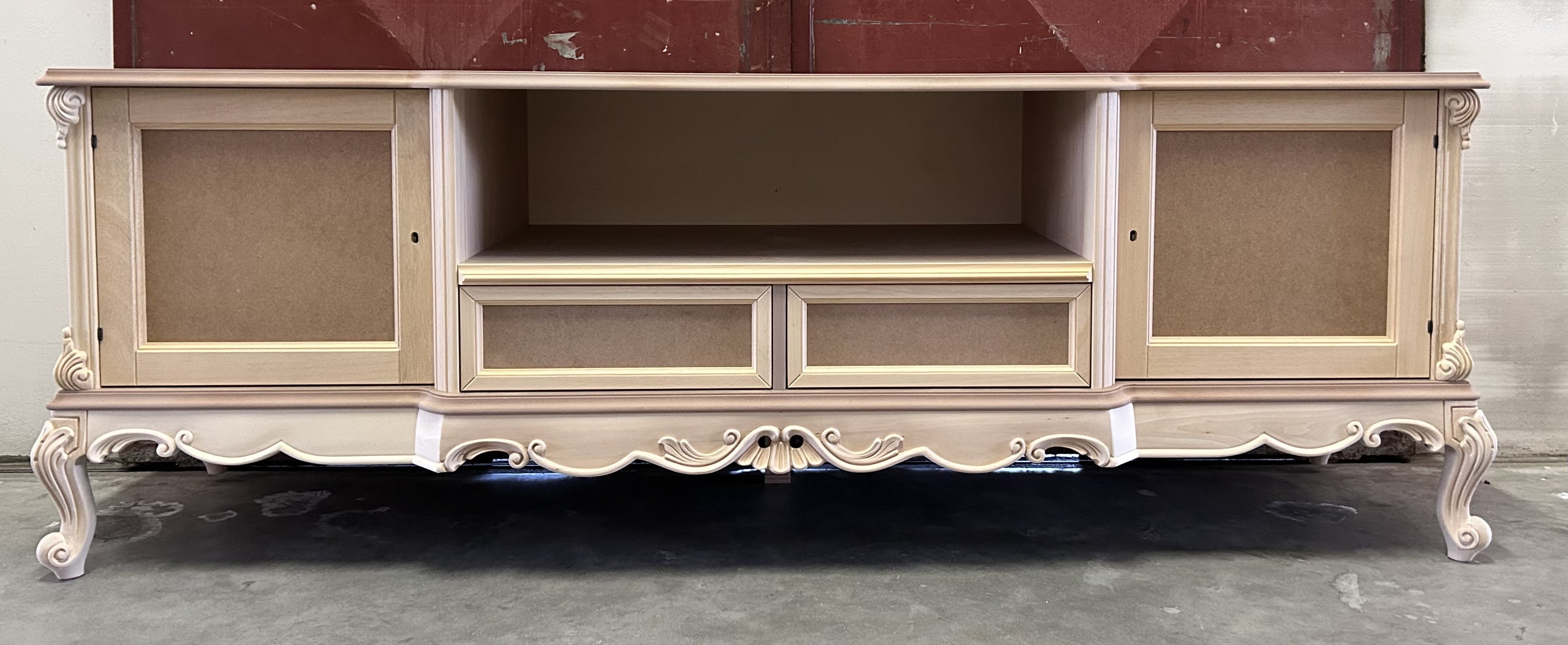 Porta tv 2 ante 2 cassetti classico barocco legno grezzo 200x60x70 - Mobili 2G